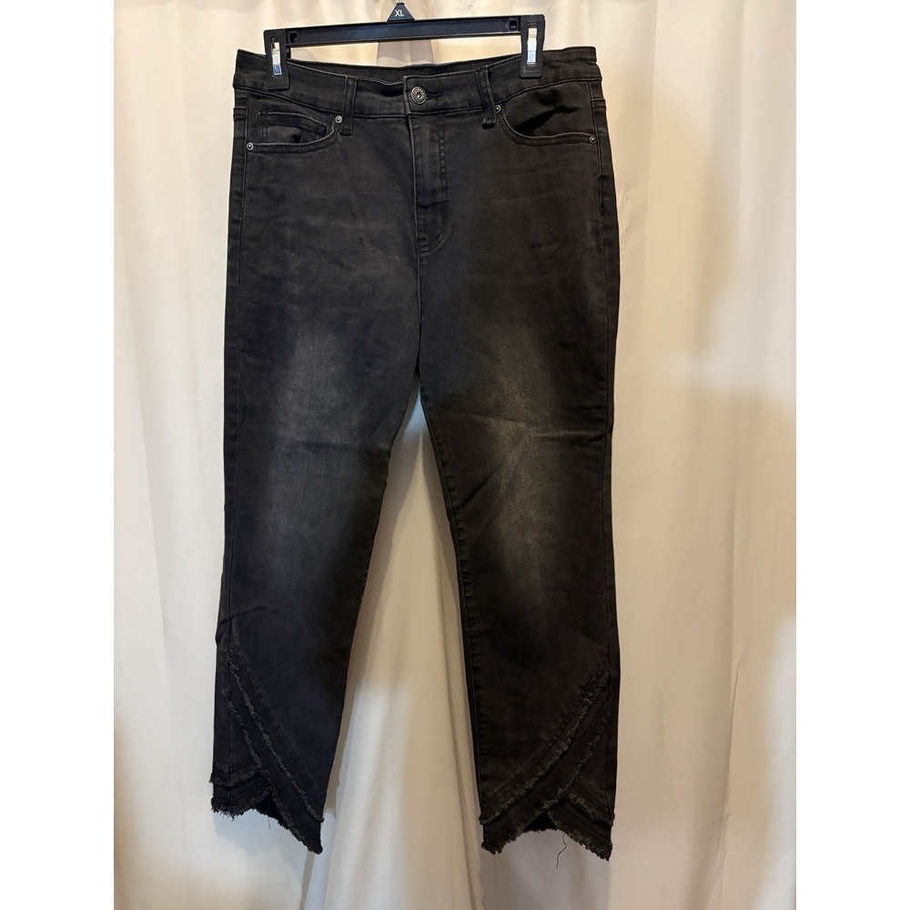 John Mark Black Cropped Jeans Crossed Frayed Hem Sz 10